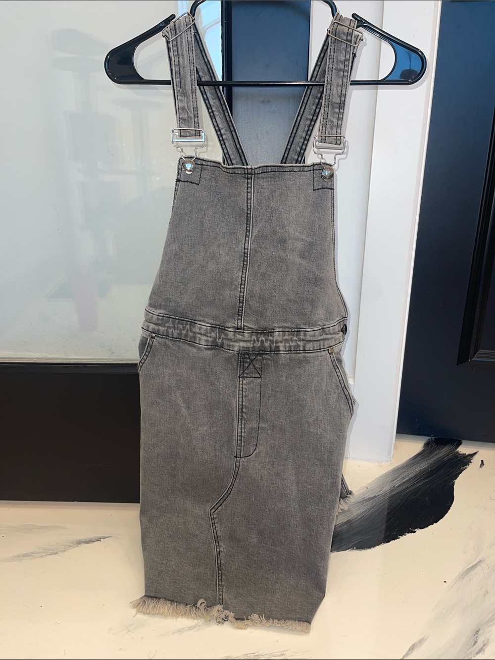Listicle Washed Gray Denim Overall Skirt